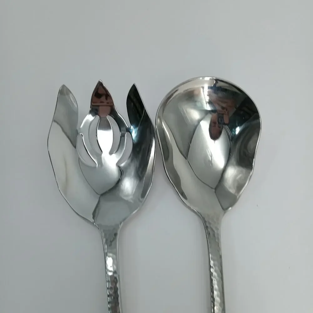 2X Set Reed Barton OLDE ENGLISH HAMMERED Salad Serving Set Stainless